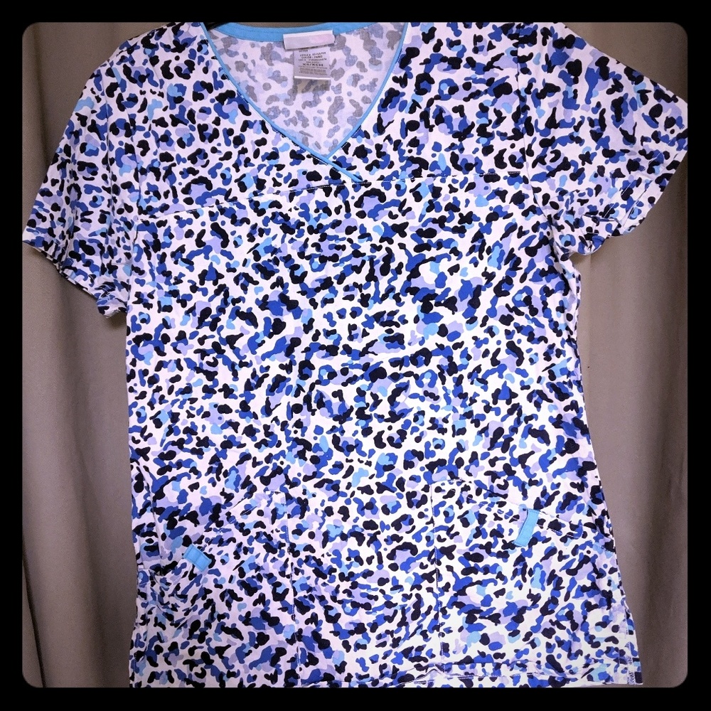 Blue pattern scrub top